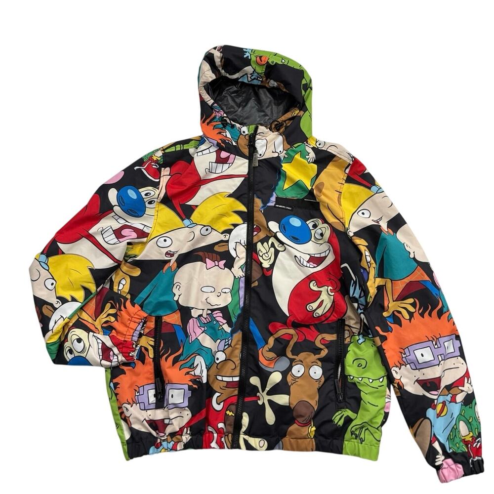 Nickelodeon Members Only cartoon print full zip  jacket hooded pockets sz M